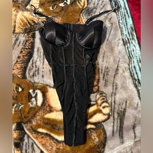 Black Bustier Bodysuit with Chain Straps